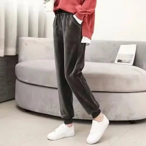 Women's Thiened Fce Lined Velvet Sport Pants High Waist Harlan Casual Sweatpants Autumn Winter Warm Loose Slimming Trendy