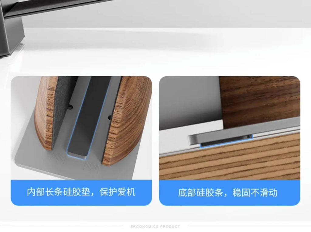 Vertical Laptop Stand Slot Walnut Wooden Laptop Holder Vertical for Desk Width Adjustable Dock with Non-slip Mat for MacBook