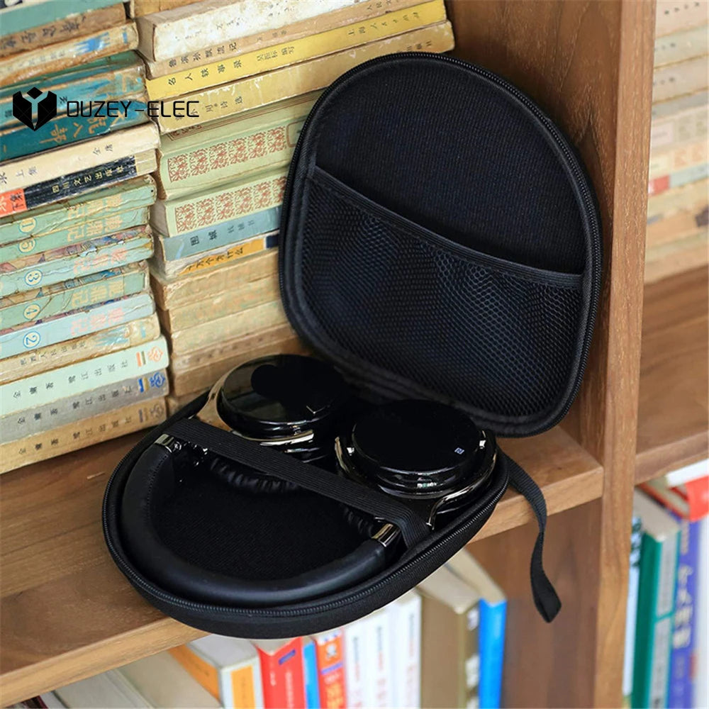 Portable Earphone Storage Bag Protective Hard Shell Black Headphone Carry Hard Case Data Cable Storage Box for Travel Headset