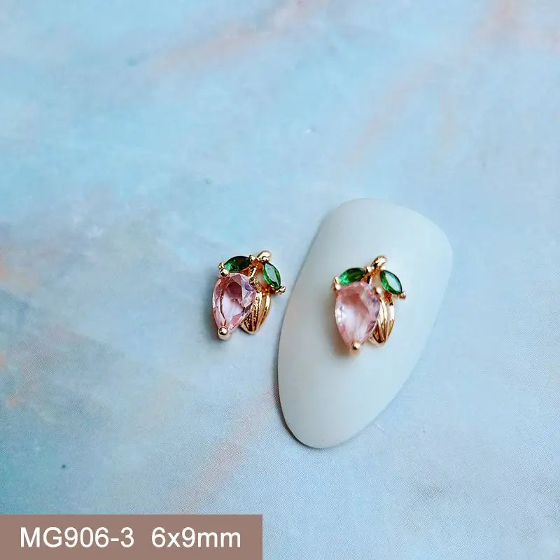 10pcs Summer Shell Starfish Cherry Zircon Crystals Metal Nails Jewelry Decorations Nail Art Accessories Charms Parts Supplies