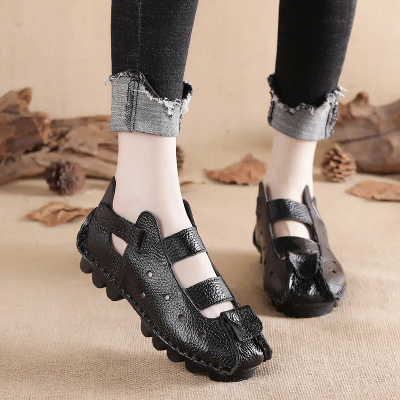 Summer Fashion Sandals 2024 New Leather Women's Shoes Soft Bottom Flat Personality Casual Women's Sandals Retro Handmade Sandals