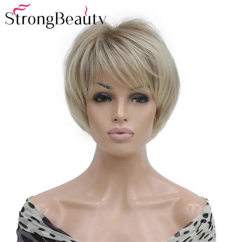 شعر مستعار StrongBeauty قصير ومستقيم من الألياف الصناعية الناعمة للسيدات متوفر بألوان عديدة