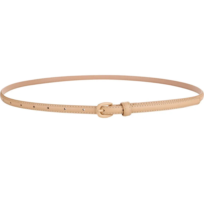 Fashionable Women's Thin Leather Belt Skinny Genuine Leather Belt with Pin Buckle for Jeans and Dresses