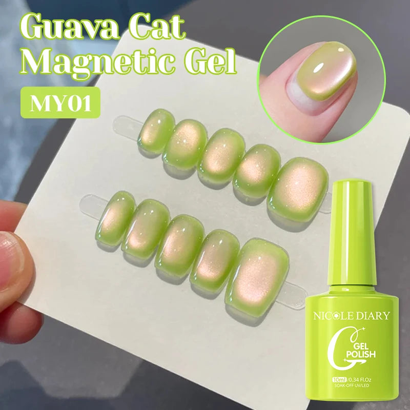 NICOLE DIARY Glass Beads Cat Magnetic Gel Nail Polish Spring Summer Gel Nail Sparkly Gel Varnish Soak off Nail Manicure Art