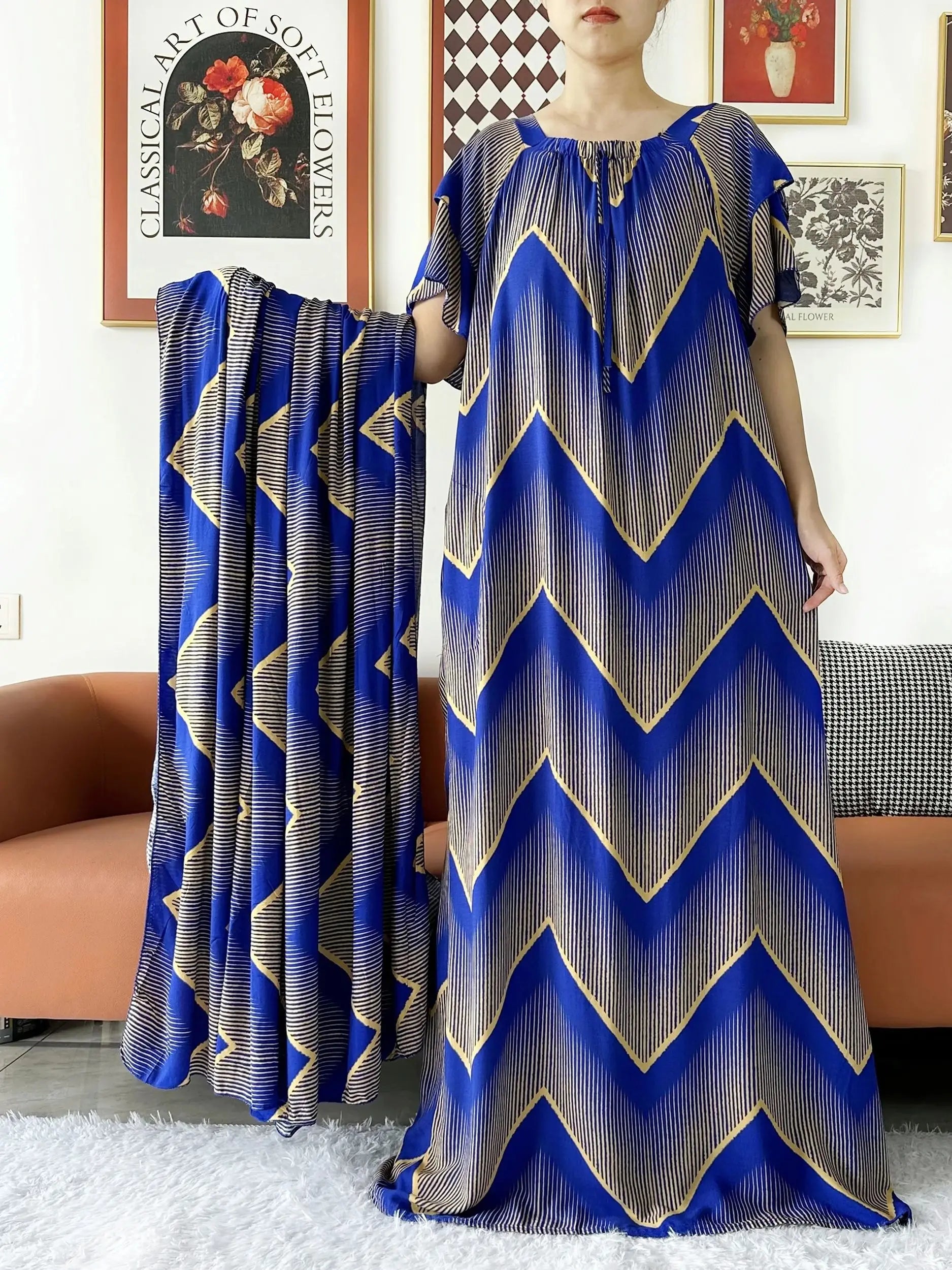 2024 New Muslim Dubai Abaay Women Cotton Dress With Big Scarf For Women Maxi Summer Short Sleeve Loose African Abaya Clothing