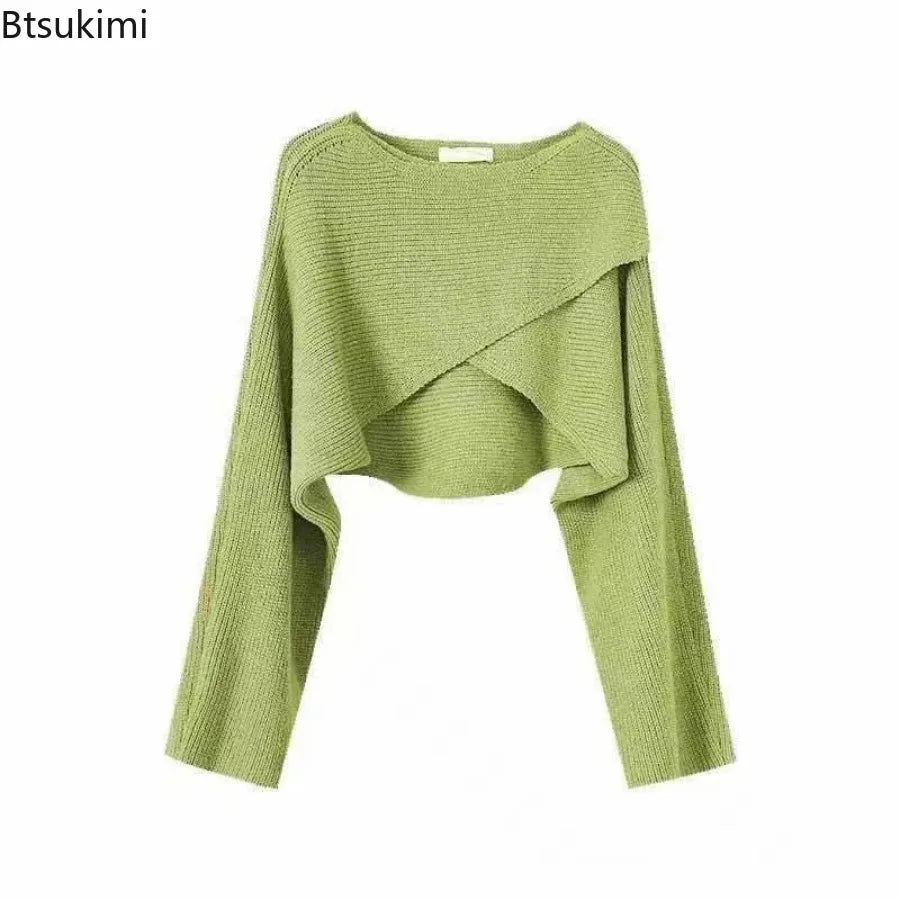 Autumn Fashion Knitted Pullover Elegant O Neck Sweater Women New Casual Solid Color Loose Long Sleeve Hem Irregular Women Top