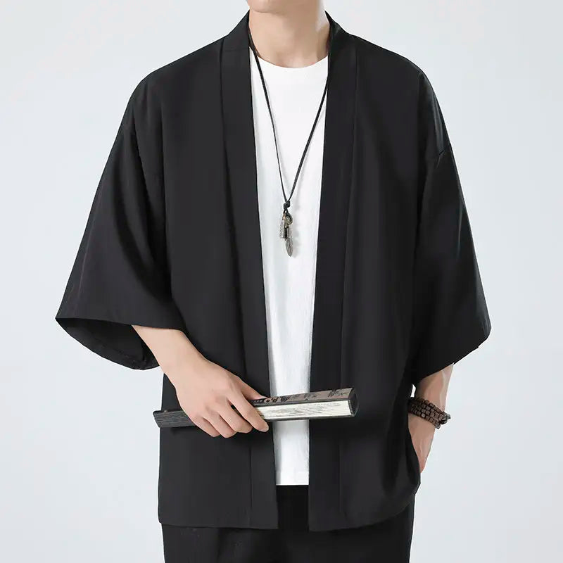 Japanese Costume Shirt Men Summer Kimono Harajuku Style Tops Coat Japan Haori Short Sleeve Traditional Loose Casual Shirt Yukata