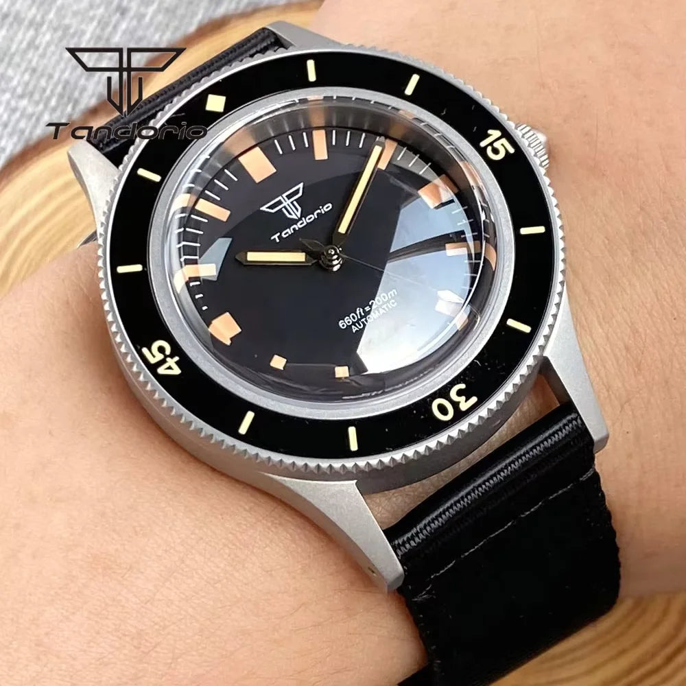 Tandorio Mechanical 40mm 50-Fathoms Style Men Watch Miyota8215/PT5000 Movt Domed Sapphire Glass Waterproof Wristwatch Luminous