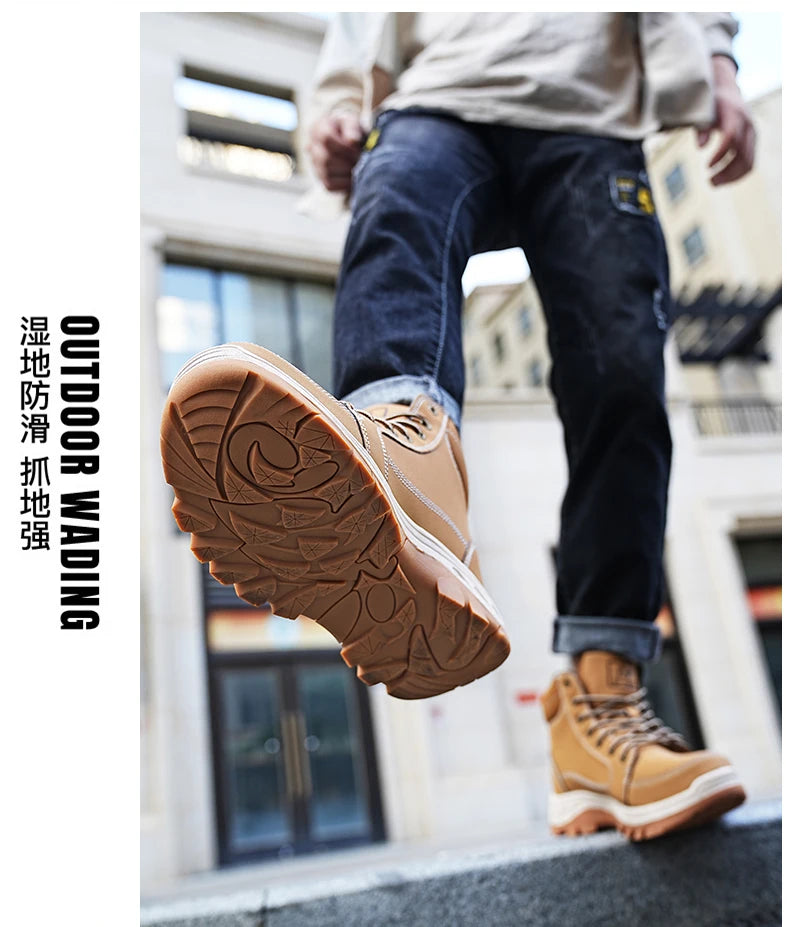 Yellow Ankle Boots Cowboy Footwear Snow Warm Fur Sneakers Padded Trekking Black Waterproof Leather Men Hiking Shoe Winter Summer