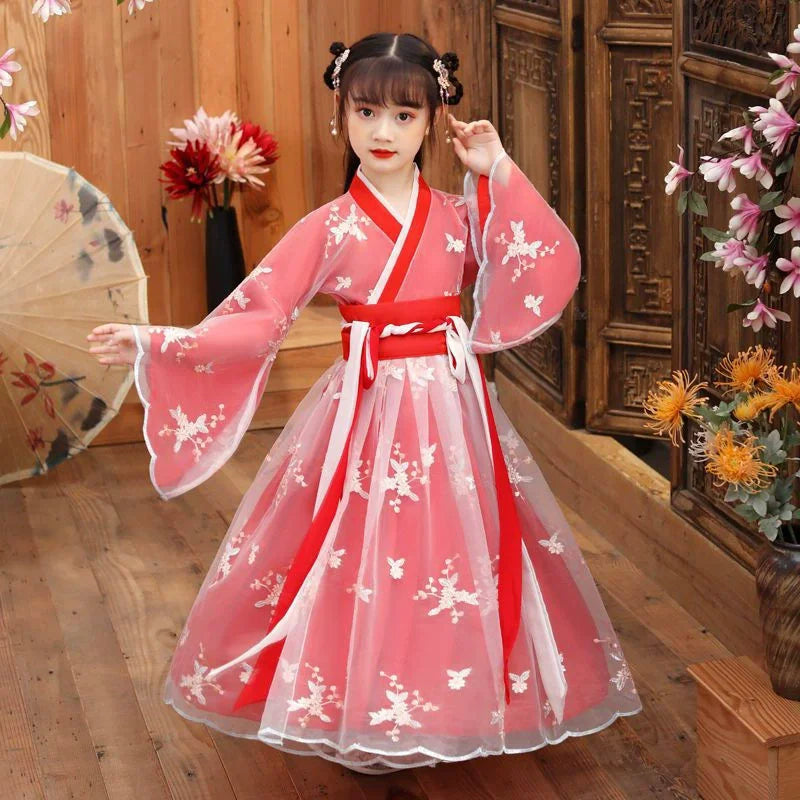 Kids Fairy Tang Costume Girls Casual Dresses Hanfu Girl Summer Children's Clothing Outfit Princess Dress Baby Vestido Robe Fille