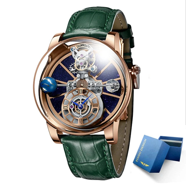 PINDU Design Watches Man Starry Sky Watch For Men Quartz Wristwatches Clock Earth Theme Design Man Watch Celestial Body Series