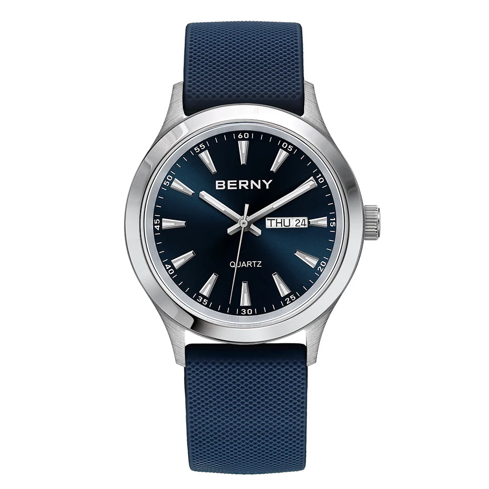 BERNY Watches for Men 40mm Luminous Elegance Dress Quartz Watch Calendar Week Luxury Waterproof Casual Business Men's Wristwatch