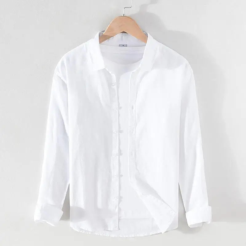 Vintage Men's Long-Sleeve Linen Shirt M-5XL Spring Summer Stand Collar Plain Color Single Breasted Streetwear