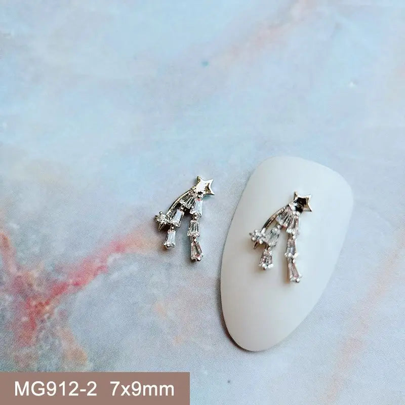 10pcs Summer Shell Starfish Cherry Zircon Crystals Metal Nails Jewelry Decorations Nail Art Accessories Charms Parts Supplies