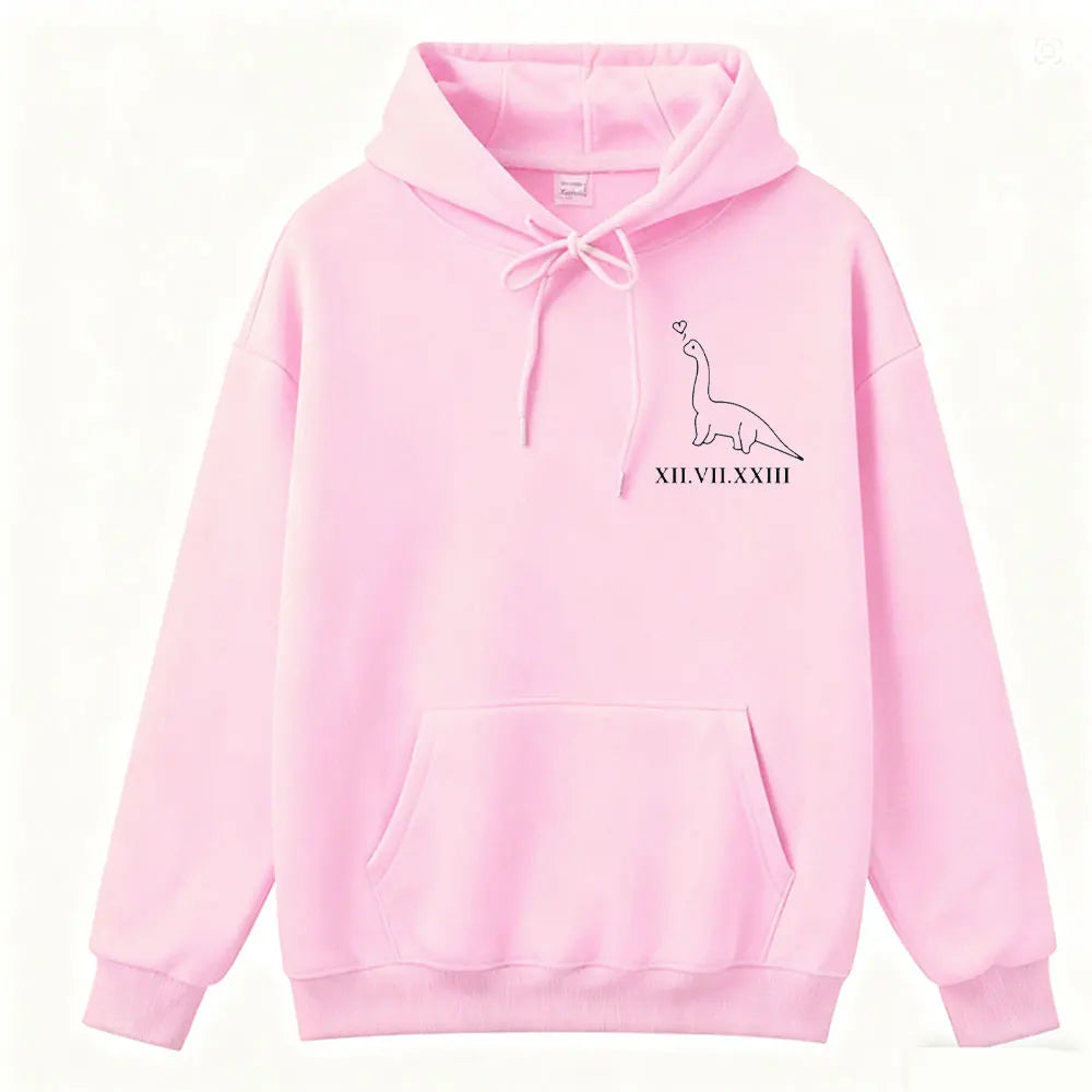 Couples  Hoodies Matching Dino Dinosaur Hoodie Custom Date Roman Numerals Matching Anniversary Gift Women Men Tops Long Sleeve