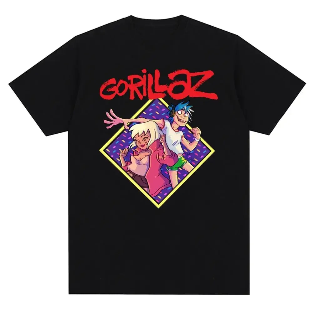 Music Band Gorillazs Punk Rock Print T Shirt 90s Casual Fashion Short Sleeve T Shirt Unisex Harajuku Kawaii T-shirt Y2K Clothing