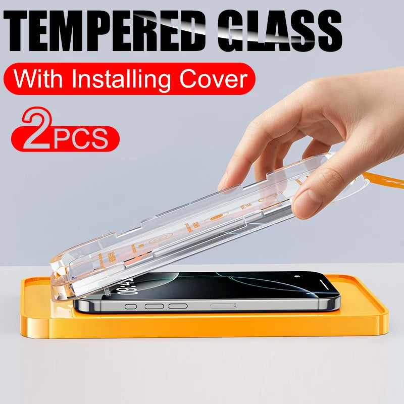 2PCS Dust Free Installation Tempered Glass For iPhone 16 15 14 13 12 11 Pro Max Plus Mini Screen Protector Full Protective Film