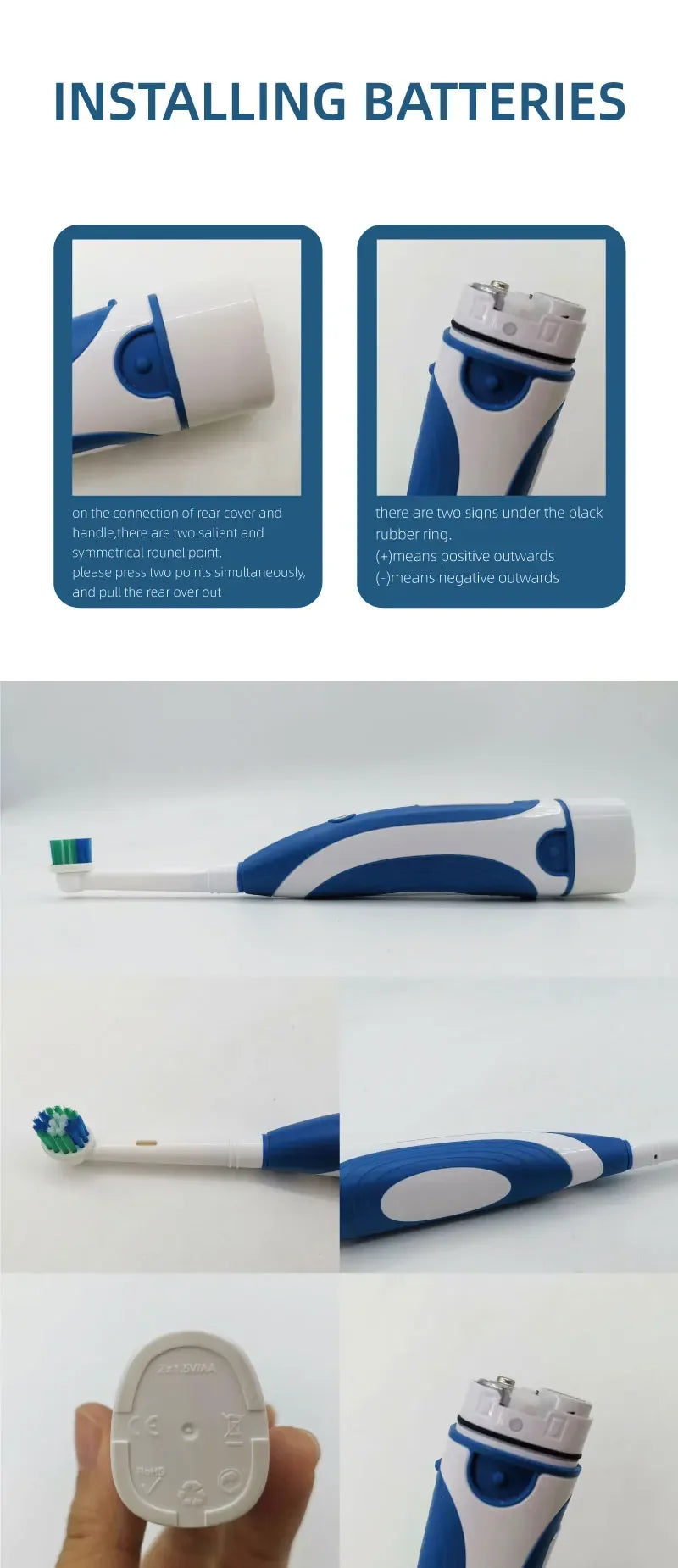 Sonic Electric Toothbrush Rounded 3D Vibrate Teeth Brush Rotation Gum Care Soft Bristle Heads Battery Power Teeth Whitening