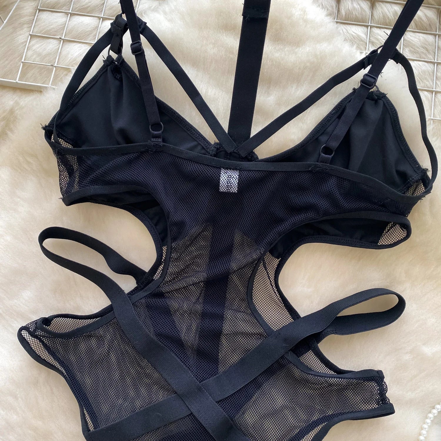 Sexy Hollow out Bridesmaid  Swimsuit Women's Pure Desire Spicy Girl Inner Wear Base Top See tough Net Strap