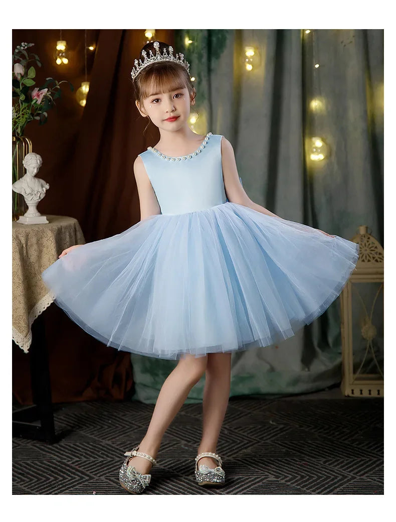New Girls Princess Dress Summer Tulle Big Bow Girls Wedding Dress Piano Performance Costume Host Costume 2-10 Years Kids Clothes