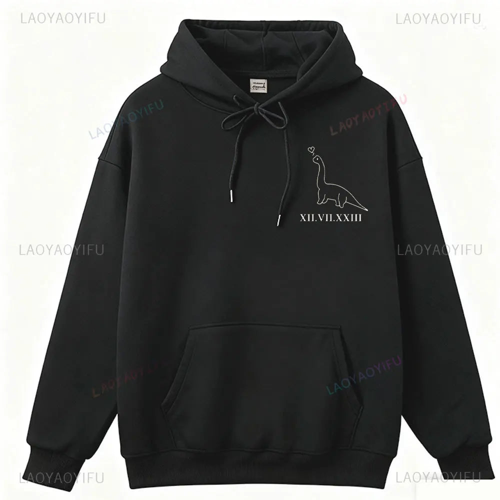 Couples  Hoodies Matching Dino Dinosaur Hoodie Custom Date Roman Numerals Matching Anniversary Gift Women Men Tops Long Sleeve