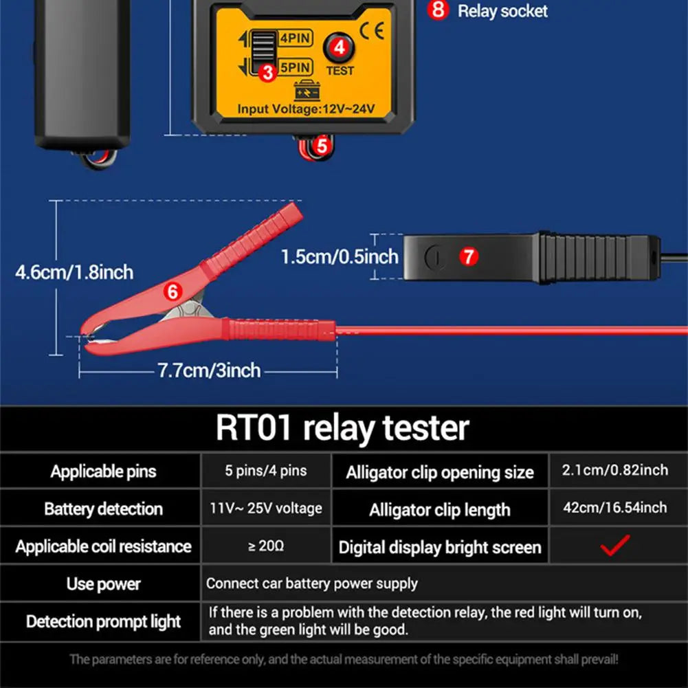 Universal Car Relay Tester Dual Voltage Checker 12/24V Digital Display Automotive LED Indicator Light Relay Diagnostic
