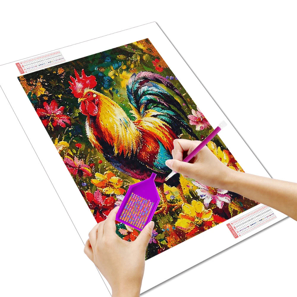 Huacan New Arrivals 2026 Diamond Painting Rooster Flower Diamond Mosaic Animal Complete Kit Craft kit