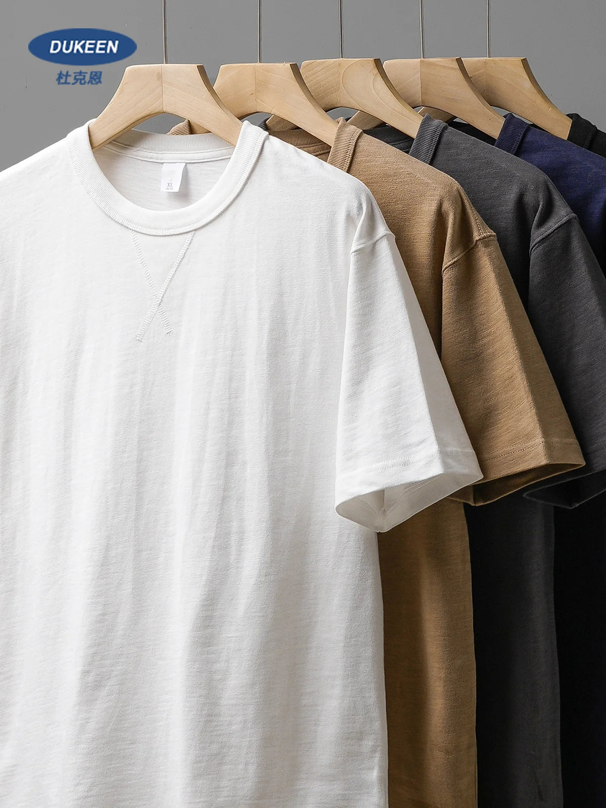 DUKEEN 11.02Oz Heavyweight T-Shirts for Men Summer Pure Cotton Vintage Style Short Sleeve Tops O-Neck Solid color Men's Tee 320G