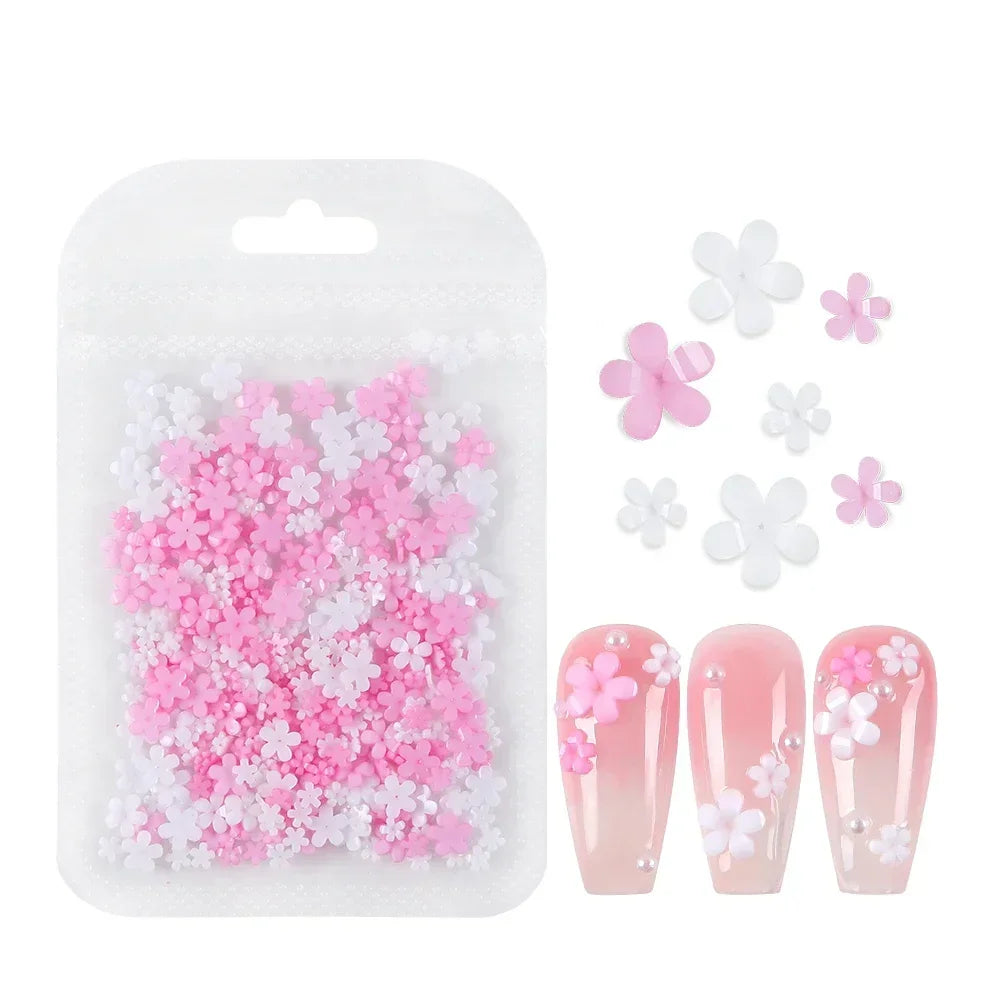 400pcs Acrylic Flower 3D Nail Art Decorations Spring Summer Resin Flower Nail Charms Design Rhinestones DIY Manicure Accessories