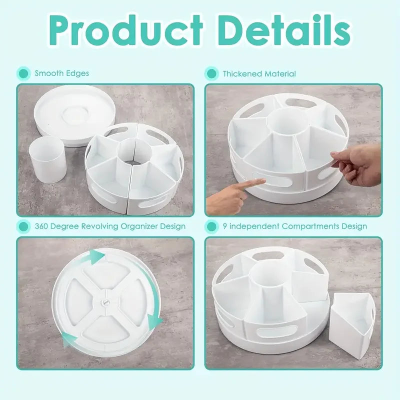 360° Rotating Desk Organizer With 7 Removable Bins – Multi- Pen Holder Stationery Organizers Accessories Office School Supplies