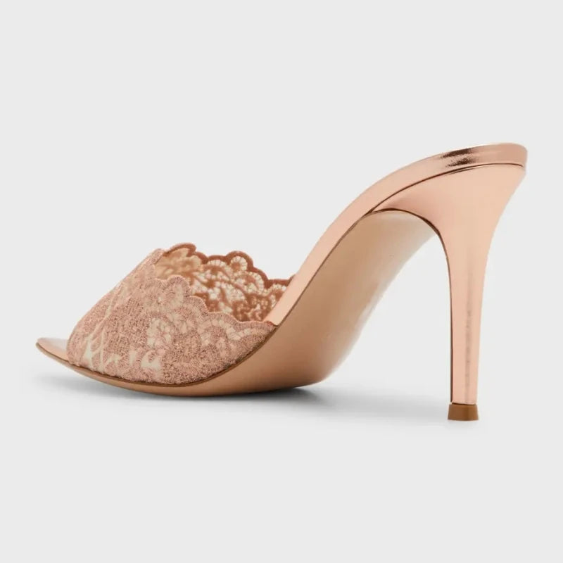 New Summer Women's High Heel Sandals Lace Embroidery Pointed Open Toe Stiletto High Heel Sandals Party Slippers