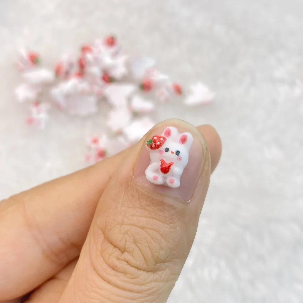 30Pcs Nail Art Accessories Cute mixed color cartoon strawberry rabbit Manicure Design Decorations Resin 3D Charm for Nails DIY