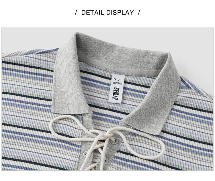 Semir Polo Shirt Women Cropped Slim Fit Tie Detail 2025 New Summer Cool Feeling Striped Top Retro for Trendy and Casual Looks
