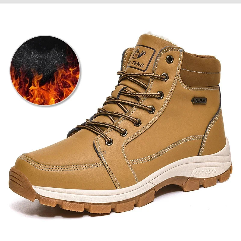Yellow Ankle Boots Cowboy Footwear Snow Warm Fur Sneakers Padded Trekking Black Waterproof Leather Men Hiking Shoe Winter Summer