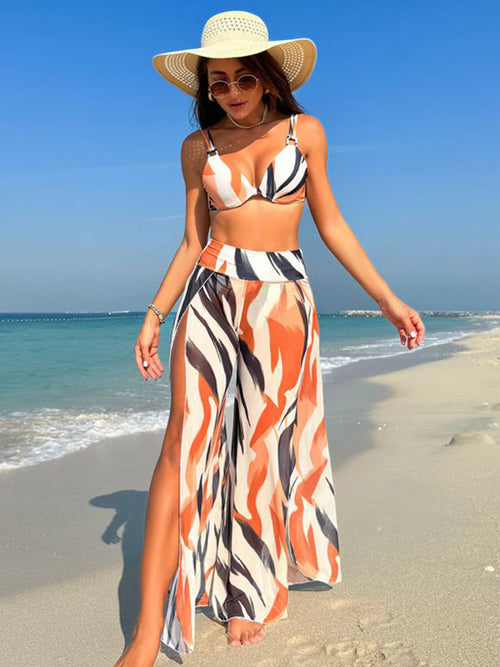 2025 New Sexy Three Pieces Bikini Sets Swimsuit For Women Swimwear And High Split Beach Pants Swimming Suit For Women Beachwear