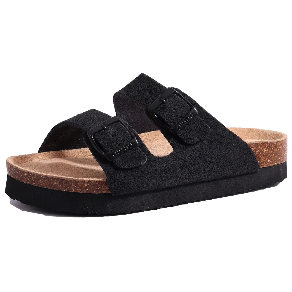 Comwarm Soft Cork Slippers For Women Classic Platform Clogs Slippers Open-Toe Flats Sandals Trendy Slip-on Mules And Beach Shoes