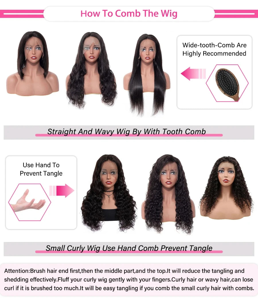 Natural Black Brazilian Body Wave Human Hair Wigs 13x4 HD Transparent Lace Front Wig Pre-Plucked 180% Density Lace Frontal Wig