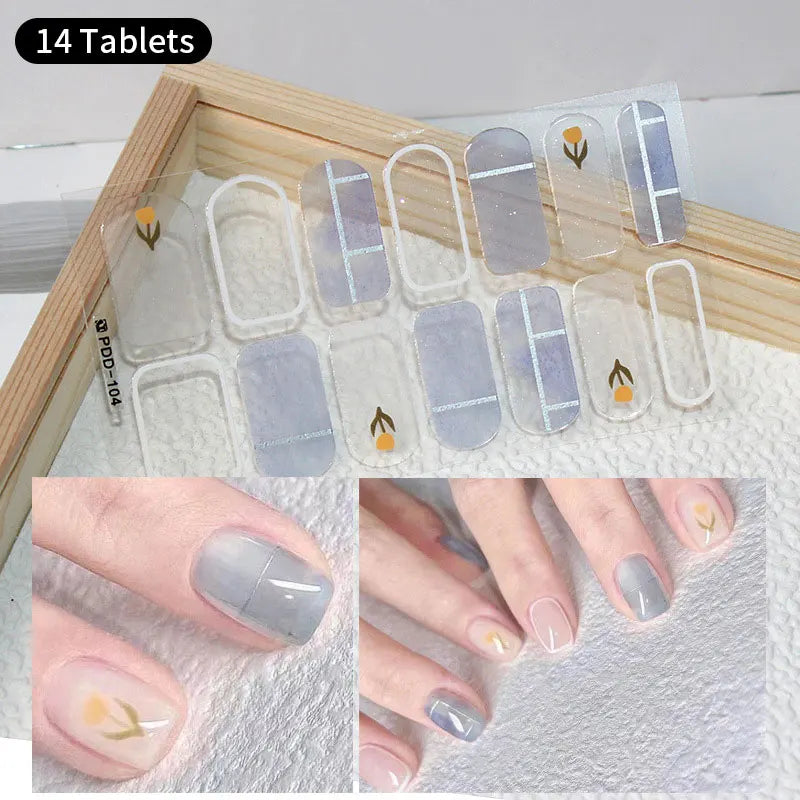 1pc DIY Baking-free Nail Stickers Long-Lasting Solid Color Fresh Flowers Christmas Autumn Nail Strips Patch Full Cover Decal