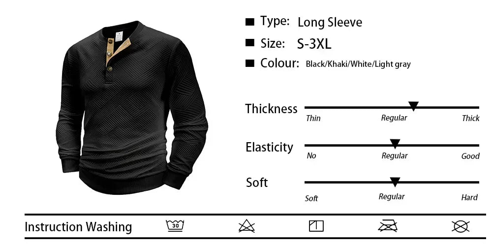 Men's Sense of Texture Long Sleeve Spring Autumn Thin Hoodies Button Lapel Henley Polo Shirts Pullover Casual Lightweight Hoodie
