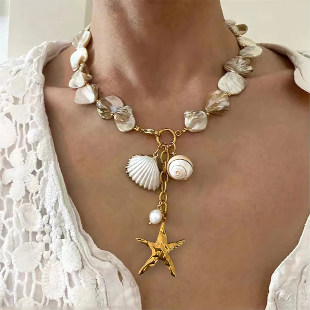 New Trendy Jewelry Summer Earrings For Women Sea World Shell Star Pendant Hoop Earrings Set Birthday Gift For Mother Kids
