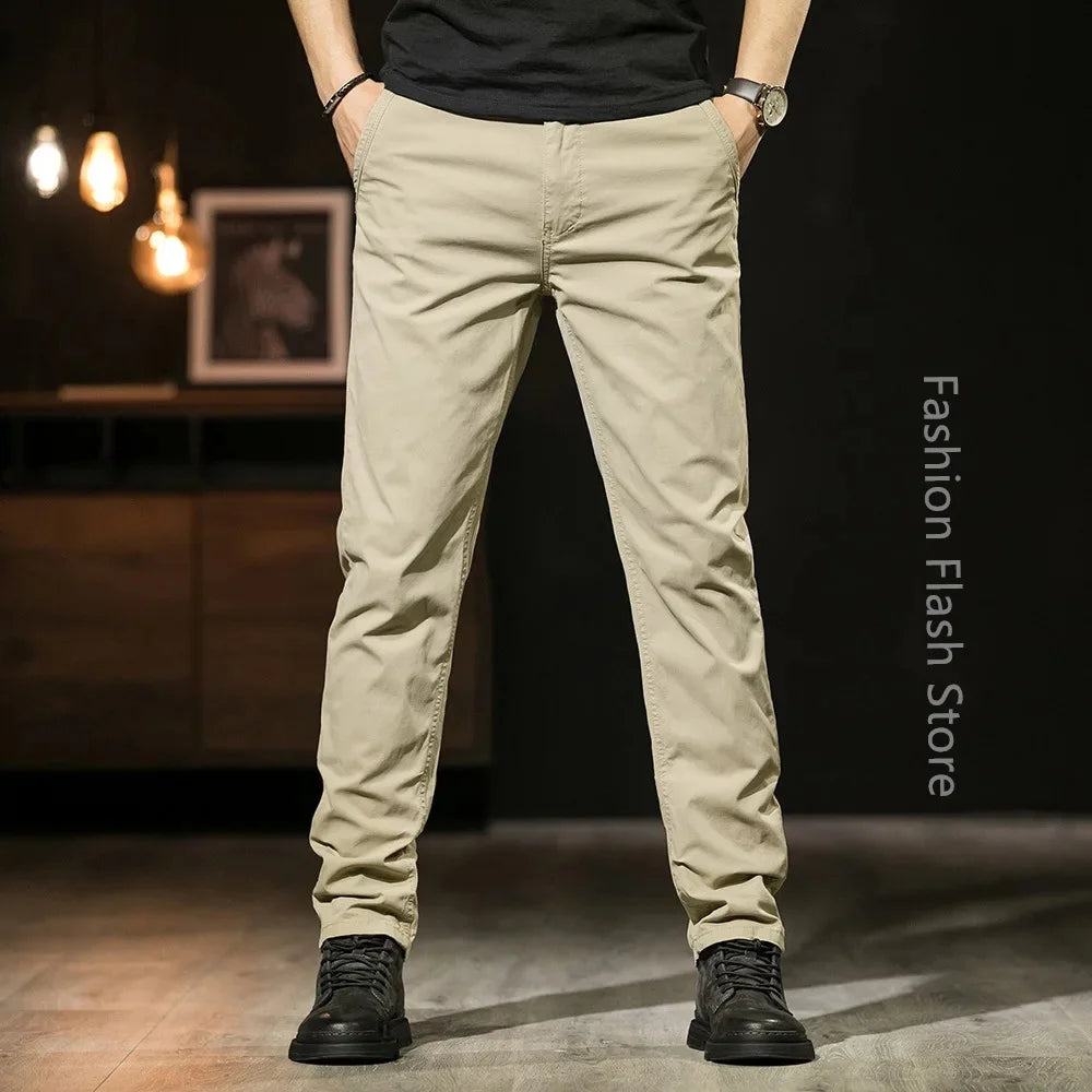 Khaki Gray Black Pants For Men Straight Casual Pants Men Clothing Overalls 2025 Spring Summer Cotton Work Trousers Male