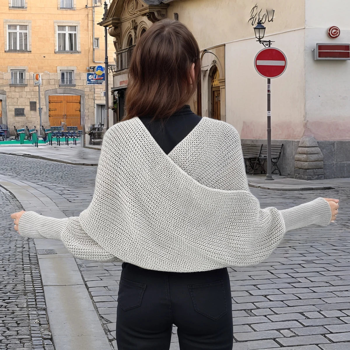 Thick Knitted Shawl Scarf With Sleeves Soft Warm Knitwear Cardigan Cloak Wrap Shoulder Neck Protect Pashmina Scarves Dual Use