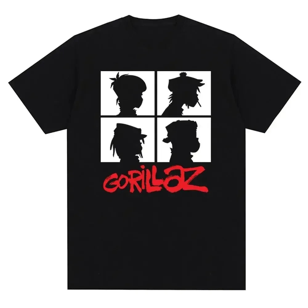 Music Band Gorillazs Punk Rock Print T Shirt 90s Casual Fashion Short Sleeve T Shirt Unisex Harajuku Kawaii T-shirt Y2K Clothing