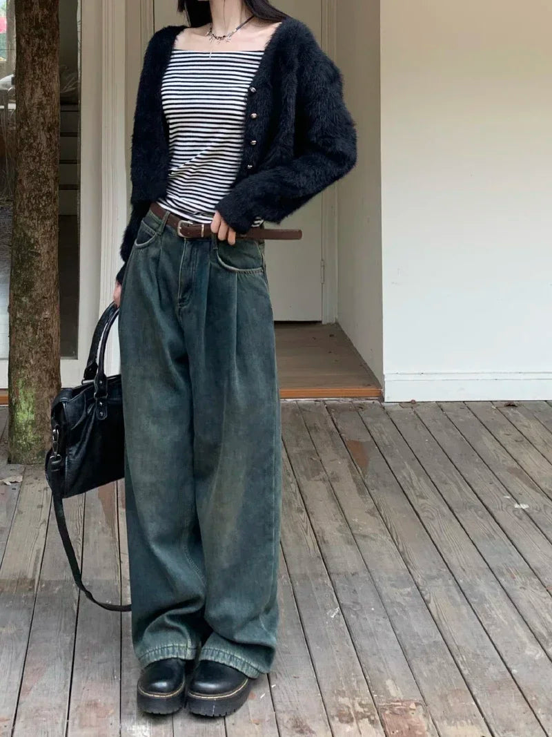 ZOENOVA Early 2024 Baggy Retro Jean Woman Nostalgic Loose Wide Leg Jeans White Pants Women Fashion Korean Pantalones De Mujer