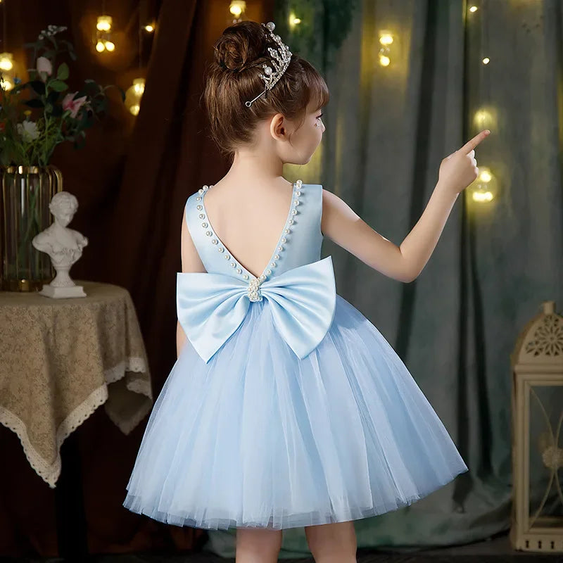 New Girls Princess Dress Summer Tulle Big Bow Girls Wedding Dress Piano Performance Costume Host Costume 2-10 Years Kids Clothes