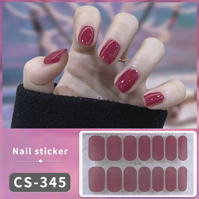 1pc DIY Baking-free Nail Stickers Long-Lasting Solid Color Fresh Flowers Christmas Autumn Nail Strips Patch Full Cover Decal