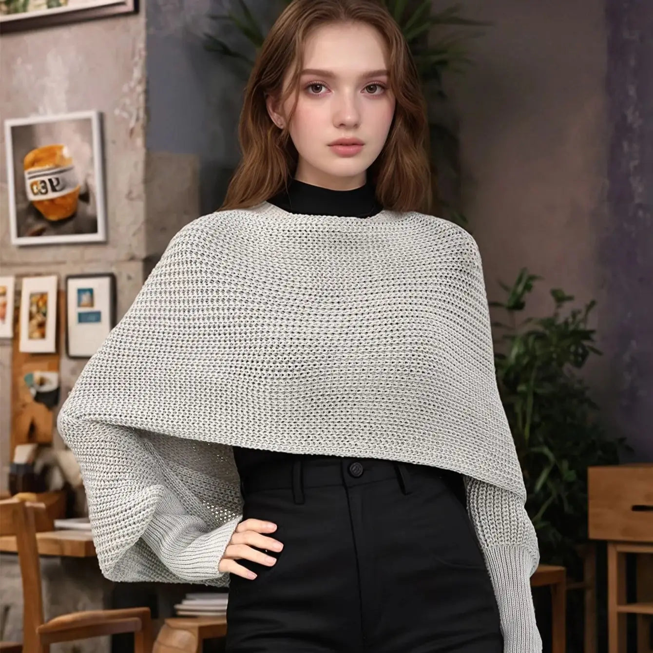 Thick Knitted Shawl Scarf With Sleeves Soft Warm Knitwear Cardigan Cloak Wrap Shoulder Neck Protect Pashmina Scarves Dual Use