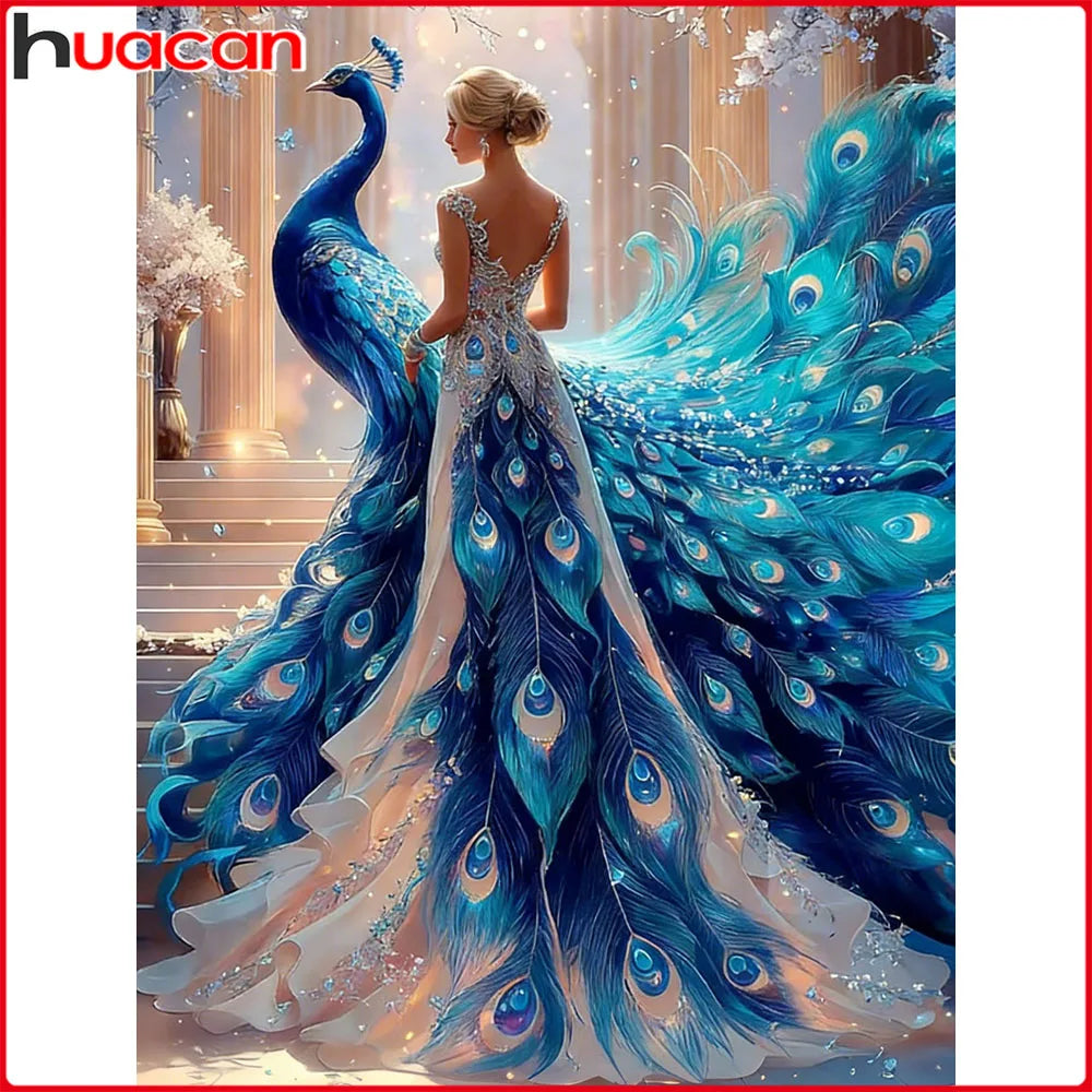 Huacan New Arrivals 2026 5D DIY Diamond Painting Peacock Princess Diamond Mosaic Animal Portrait Kit Gift