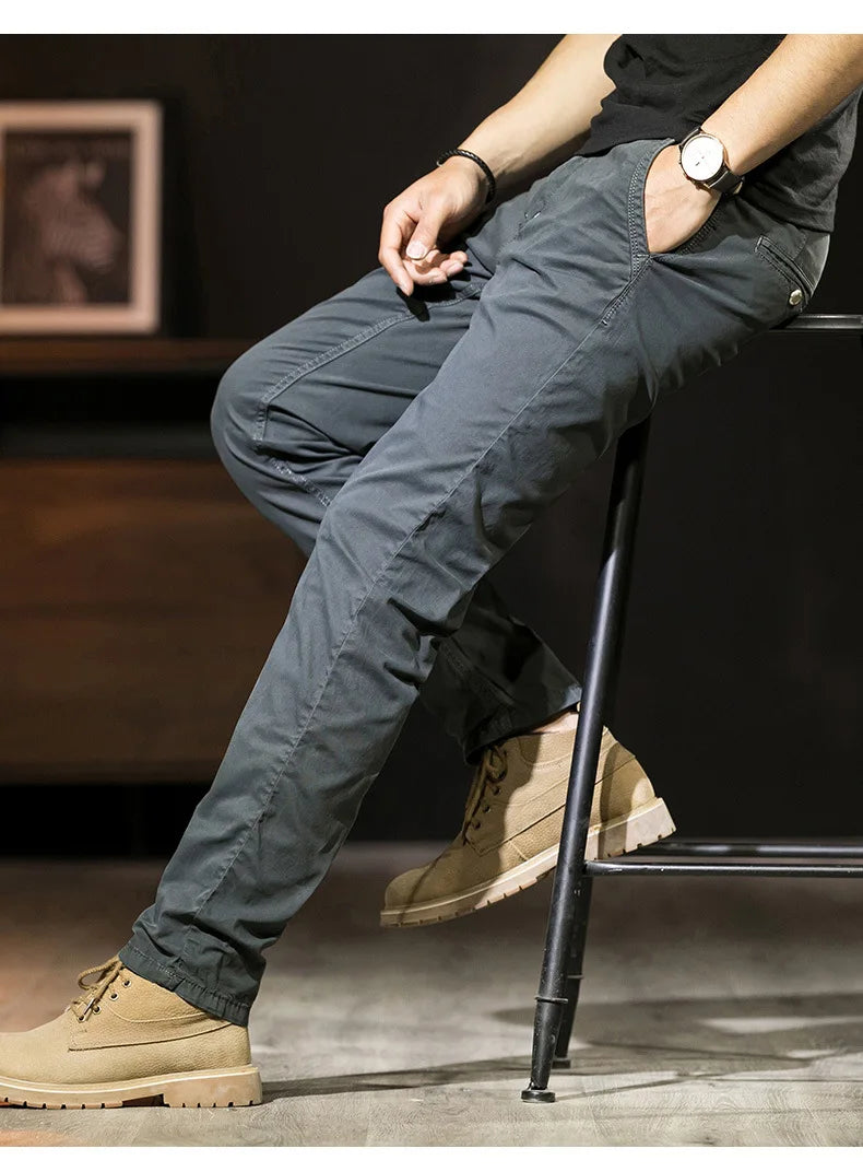 Khaki Gray Black Pants For Men Straight Casual Pants Men Clothing Overalls 2025 Spring Summer Cotton Work Trousers Male