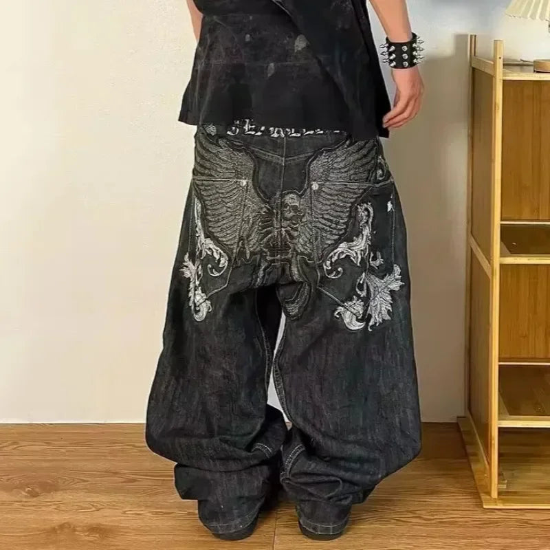 Affliction New Jeans American New Fashion Embroidered Loose Jeans Men and Women Street Casual Floor Mopping Pants